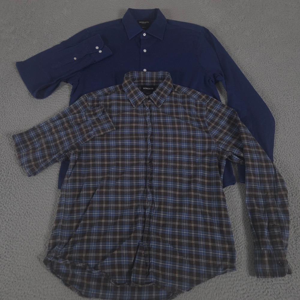 LOT OF 2 Bonobos Shirt Mens L Multi Stretch Washed Everyday Lightweight Flannel